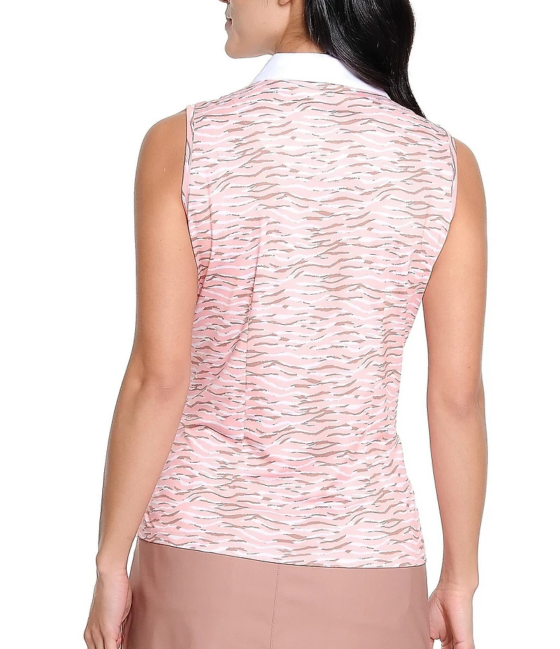 Sport Haley Blaine Animal Print Collar Neck Sleeveless Polo Top