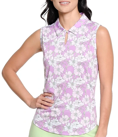 Sport Haley Brittany Floral Print Collared Neck Sleeveless Polo Top