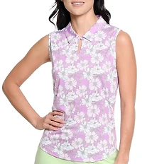 Sport Haley Brittany Floral Print Collared Neck Sleeveless Polo Top