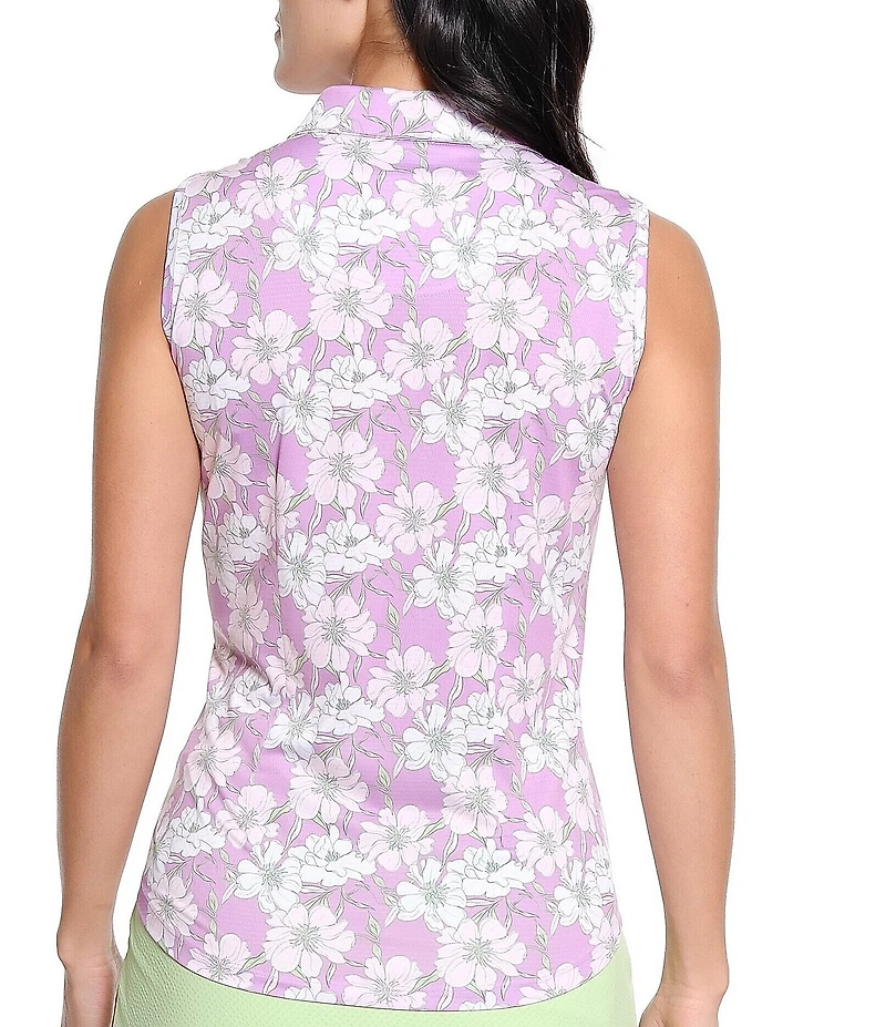 Sport Haley Brittany Floral Print Collared Neck Sleeveless Polo Top