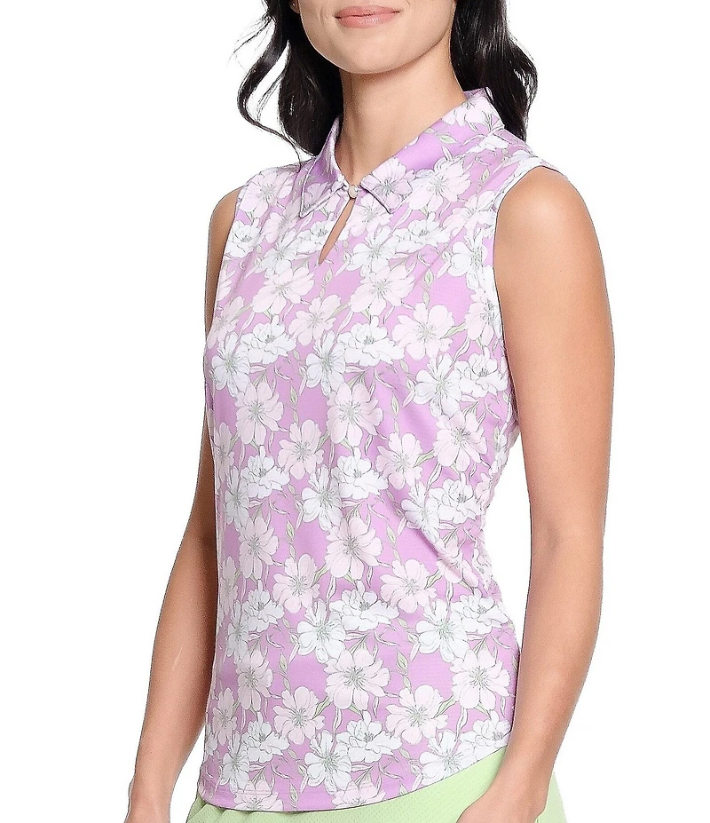 Sport Haley Brittany Floral Print Collared Neck Sleeveless Polo Top