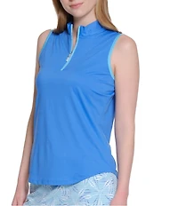 Sport Haley Gabby Mock Neck Sleeveless Contrast Trim Quarter Zip Polo