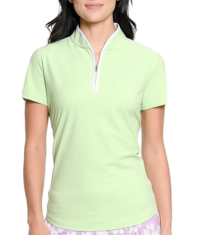 Sport Haley Hatteras Seersucker Mandarin Collar Short Sleeve Polo Top