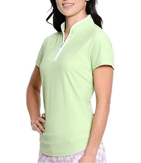 Sport Haley Hatteras Seersucker Mandarin Collar Short Sleeve Polo Top