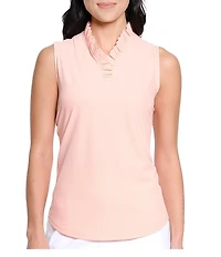 Sport Haley Hatteras Seersucker V-Neck Ruffle Collar Sleeveless Polo Top