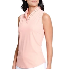 Sport Haley Hatteras Seersucker V-Neck Ruffle Collar Sleeveless Polo Top