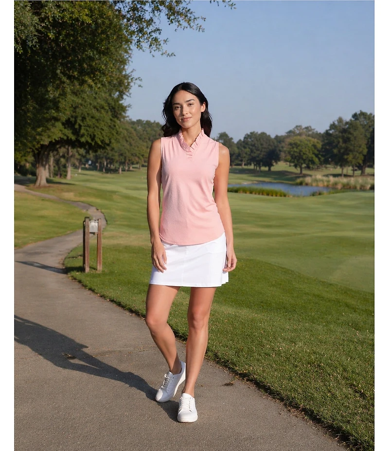 Sport Haley Hatteras Seersucker V-Neck Ruffle Collar Sleeveless Polo Top