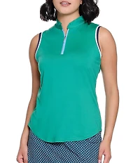 Sport Haley Hutton Stretch Moisture Wicking 1/4 Zip Mock Neck Sleeveless Polo Top