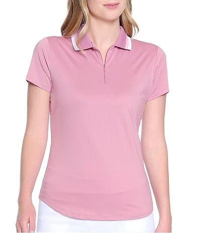 Sport Haley Mila Stretch Moisture Wicking Stripe Collar Short Sleeve Polo Top