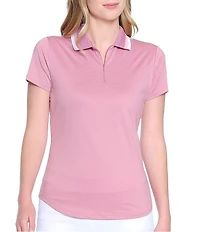 Sport Haley Mila Stretch Moisture Wicking Stripe Collar Short Sleeve Polo Top