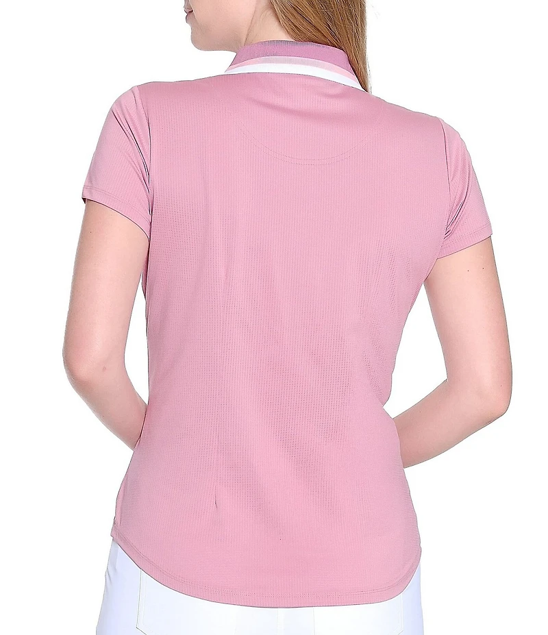 Sport Haley Mila Stretch Moisture Wicking Stripe Collar Short Sleeve Polo Top
