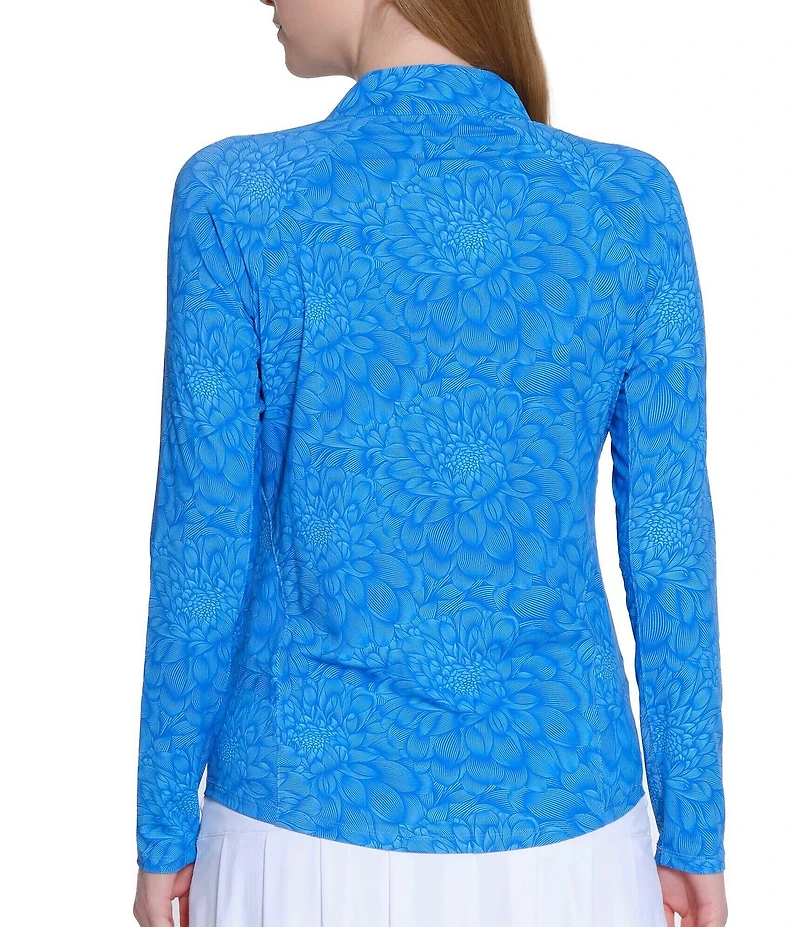 Sport Haley Leaf Print Tempo Quarter Zip Mock Neck Long Sleeve Pullover