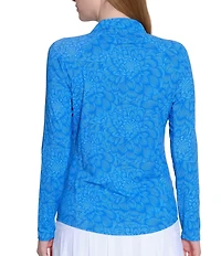 Sport Haley Leaf Print Tempo Quarter Zip Mock Neck Long Sleeve Pullover