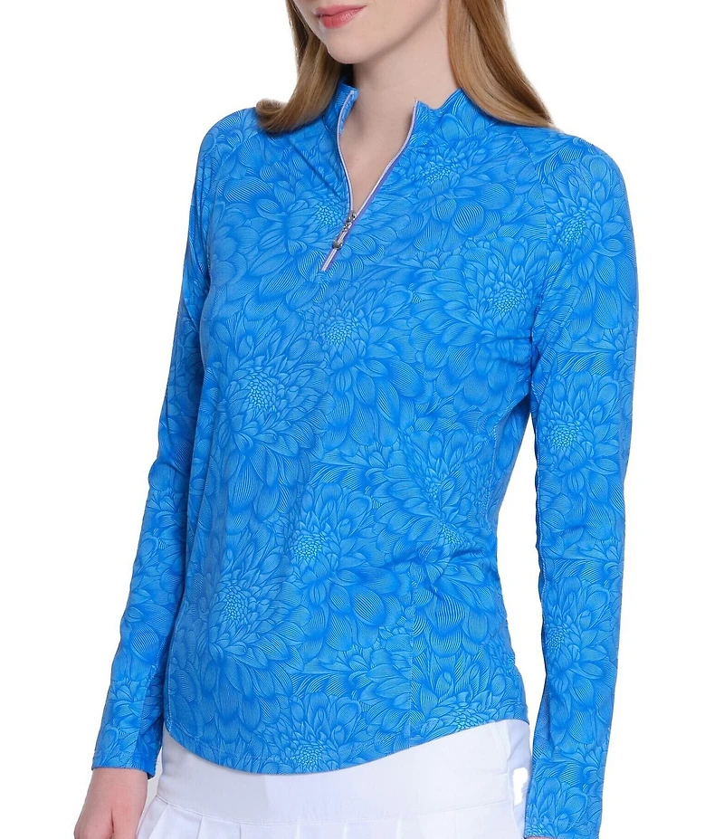 Sport Haley Leaf Print Tempo Quarter Zip Mock Neck Long Sleeve Pullover