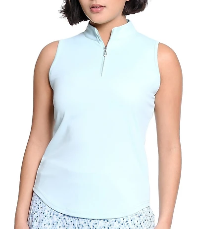 Sport Haley Stretch Mock Collar Quarter Zip Sleevesless Polo Top
