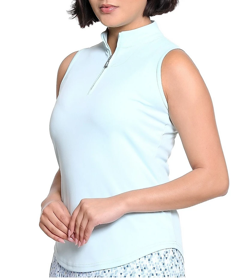 Sport Haley Stretch Mock Collar Quarter Zip Sleevesless Polo Top