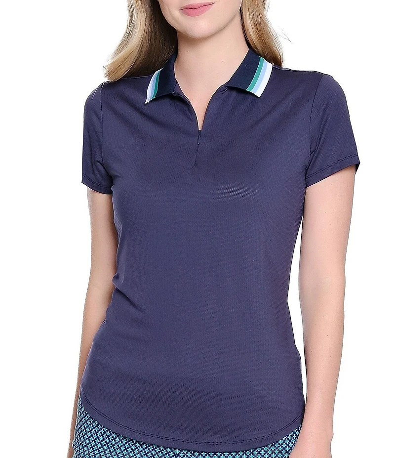 Sport Haley Stripe Collar Short Sleeve Polo Top