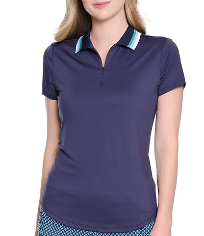 Sport Haley Stripe Collar Short Sleeve Polo Top