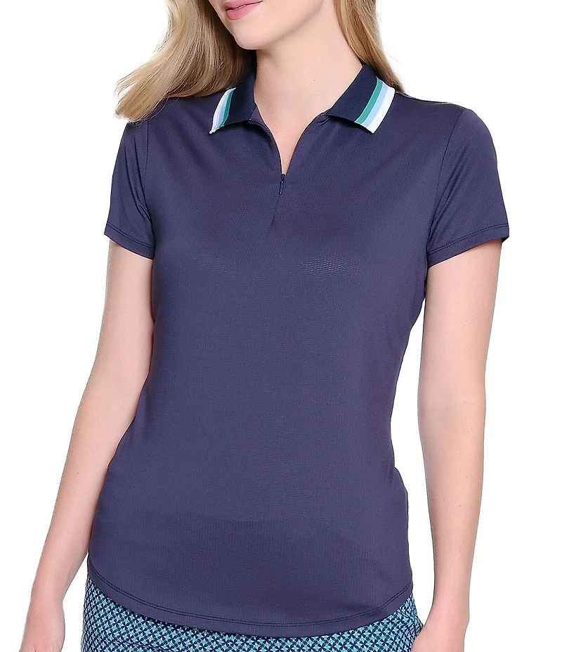 Sport Haley Stripe Collar Short Sleeve Polo Top