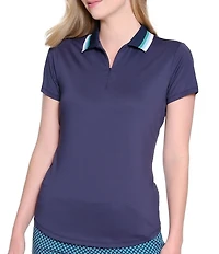 Sport Haley Stripe Collar Short Sleeve Polo Top