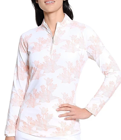 Sport Haley Tempo Blossom Printed Quarter-Zip Mock Neck Long Sleeve Top