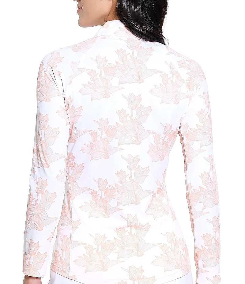 Sport Haley Tempo Blossom Printed Quarter-Zip Mock Neck Long Sleeve Top