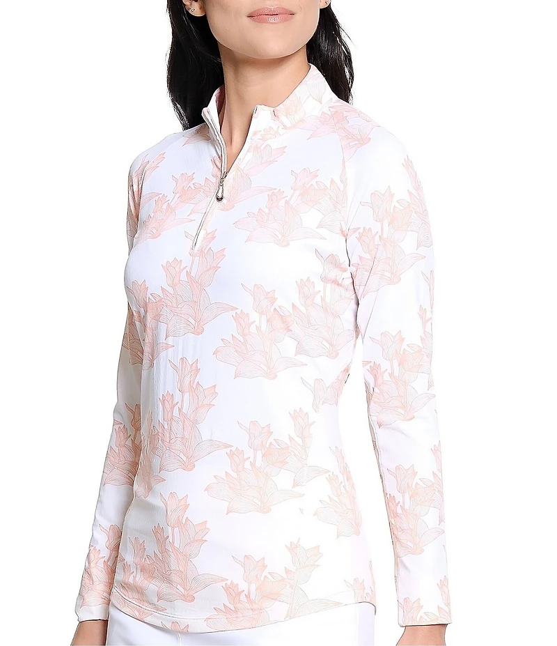 Sport Haley Tempo Blossom Printed Quarter-Zip Mock Neck Long Sleeve Top
