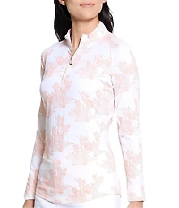 Sport Haley Tempo Blossom Printed Quarter-Zip Mock Neck Long Sleeve Top