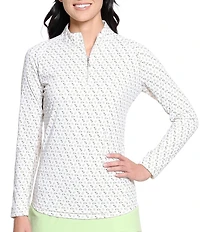 Sport Haley Tempo Leafy Printed Quarter-Zip Mock Neck Long Sleeve Top