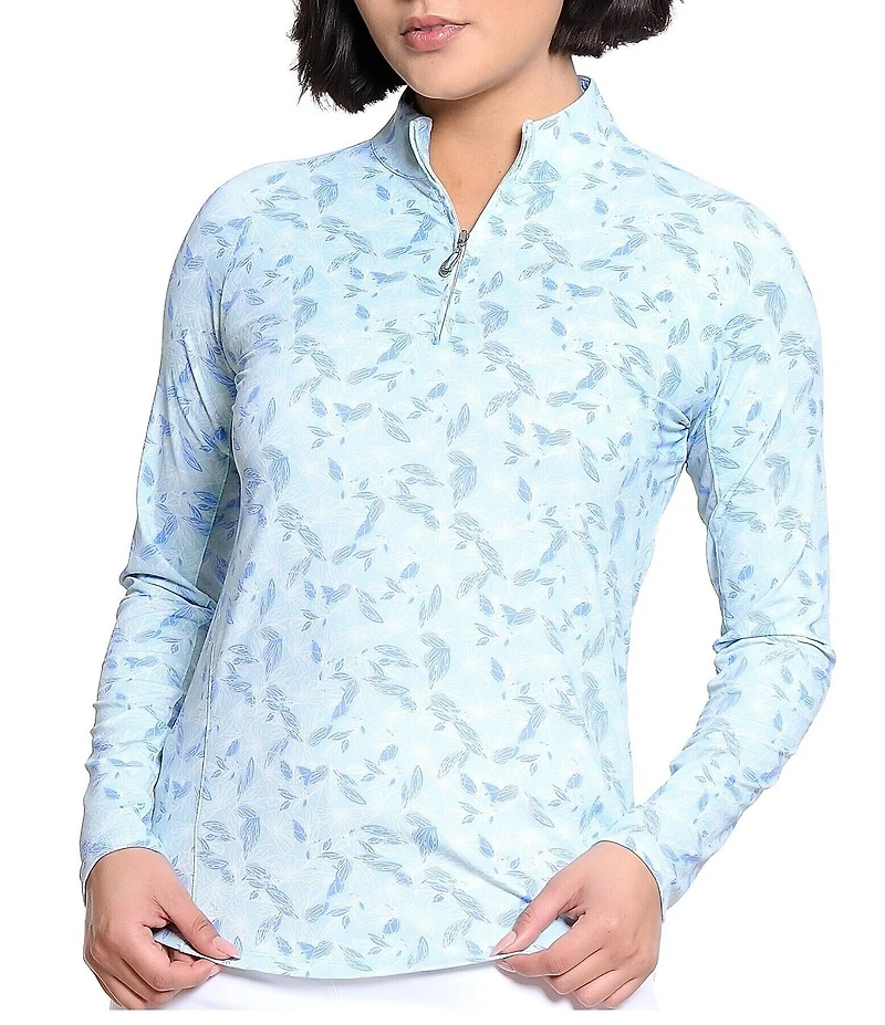 Sport Haley Tempo Printed Quarter-Zip Mock Neck Long Sleeve Top