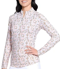 Sport Haley Tempo Tile Printed Quarter-Zip Mock Neck Long Sleeve Top