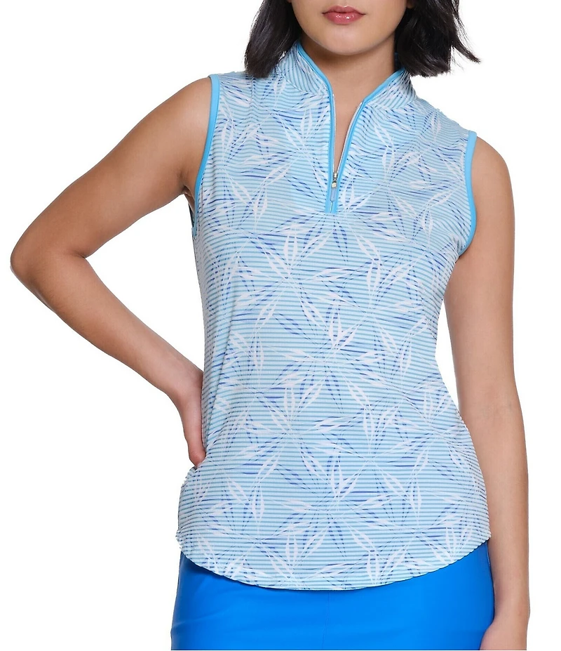 Sport Haley Wave Printed Quarter Zip Mock Neck Sleeveless Top
