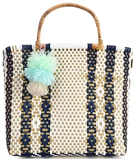 Squeeze De Citron Bamboo Handle Ocean Pearl Tote Bag