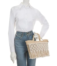 Squeeze De Citron Resort Macrame Palm Bell Handle Tote Bag