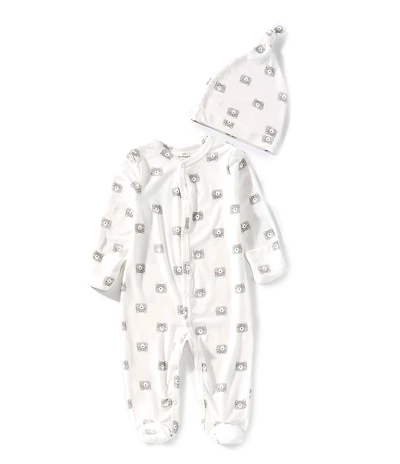 Starting Out Baby Boys Bear Print Fold Over Cuffs Footed Coverall