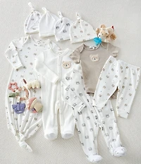 Starting Out Baby Boys Bear Print Fold Over Cuffs Footed Coverall