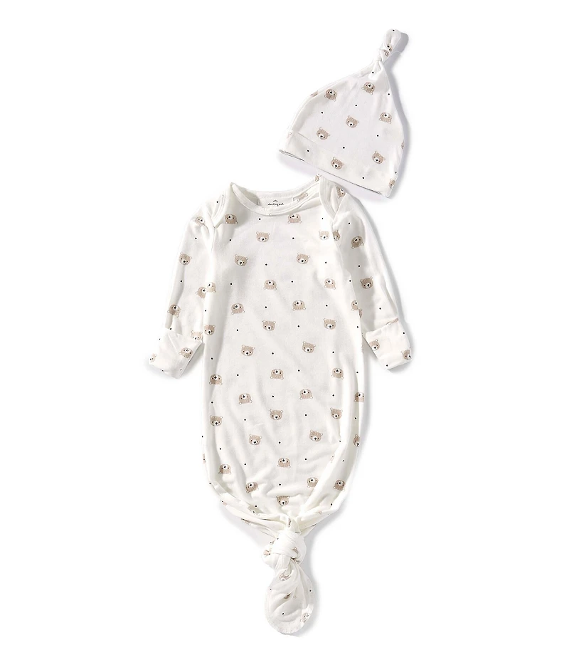 Starting Out Baby Boys Bear Print Fold-Over Cuffs Knotted Gown