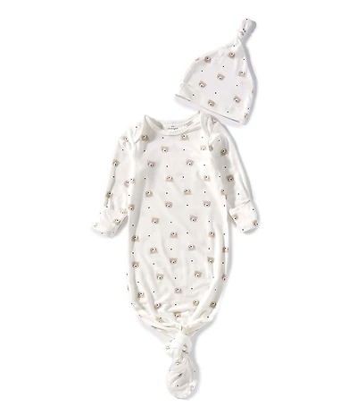Starting Out Baby Boys Bear Print Fold-Over Cuffs Knotted Gown