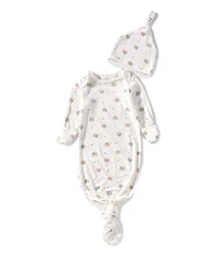 Starting Out Baby Boys Bear Print Fold-Over Cuffs Knotted Gown