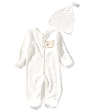 Starting Out Baby Boys Long-Sleeve Fold-Over Cuffs Bear Applique Footie Coverall