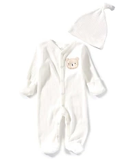 Starting Out Baby Boys Long-Sleeve Fold-Over Cuffs Bear Applique Footie Coverall
