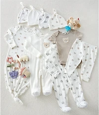 Starting Out Baby Boys Long-Sleeve Fold-Over Cuffs Bear Applique Footie Coverall