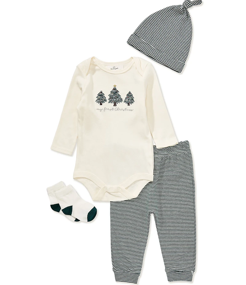 Starting Out Baby Boys Long Sleeve My First Christmas Bodysuit, Beanie, Socks & Pant Set