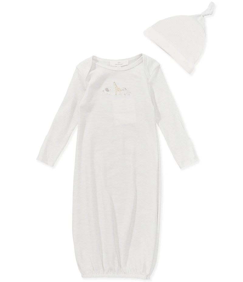 Starting Out Baby Boys Long Sleeve Zoo Animals Striped Gown