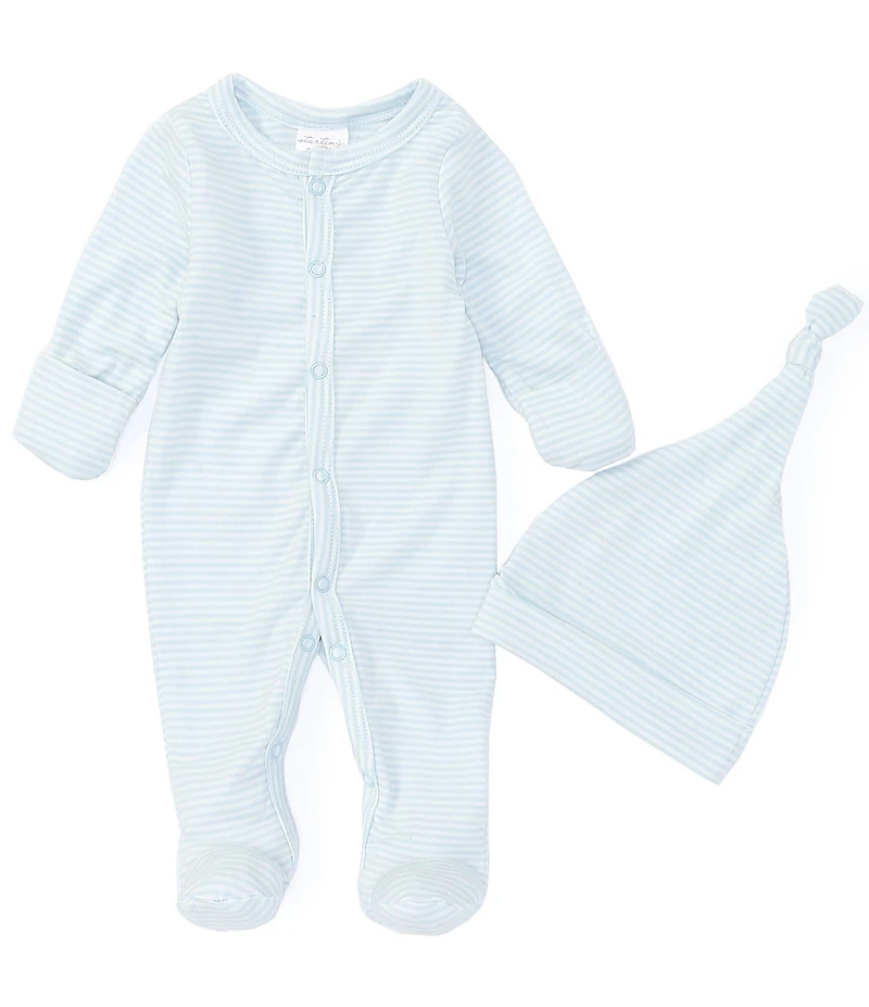 Starting Out Baby Boys Long Sleeve Footie Stipe Coverall & Knot Hat 2-Piece Set