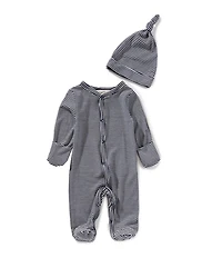 Starting Out Baby Boys Long Sleeve Footie Stipe Coverall & Knot Hat 2-Piece Set