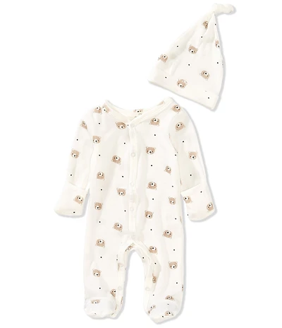 Starting Out Baby Boys Long Sleeve Fold Over Cuff Footie Bear Coverall & Knot Hat 2-Piece Set