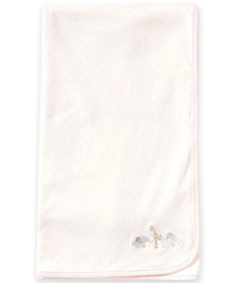 Starting Out Baby Girls Cotton Elephant Applique Polka Dot Swaddle Blanket