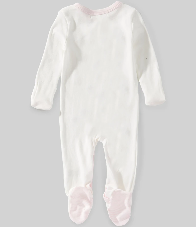 Starting Out Baby Girls Long Sleeve Cotton Round Neck Embroidered Animals Footed Coverall Set