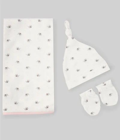 Starting Out Baby Girls Elephant Knotted Beanie, Mittens & Blanket Set